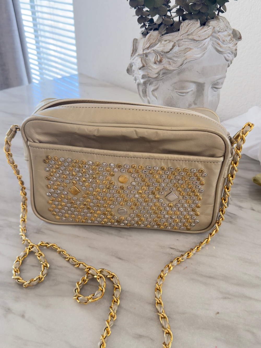 *RARE*Vintage Gold Studded Chain-Handle Shoulder Bag